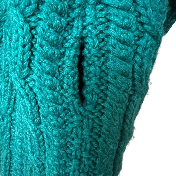 VTG Gap Wool Cable Knit Cardigan Emerald Green Small Hand Knit Cozy Grandpa - Picture 6 of 6